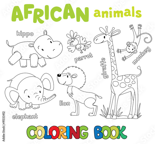 Coloring book of funny african animals