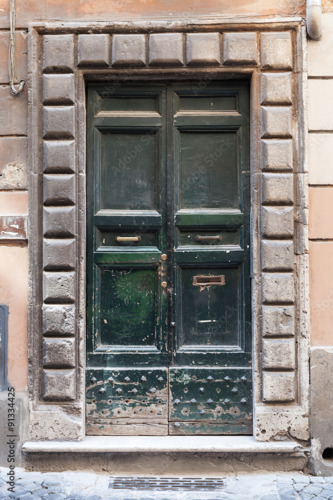Old dark green wooden door, background Old dark green wooden door, background
