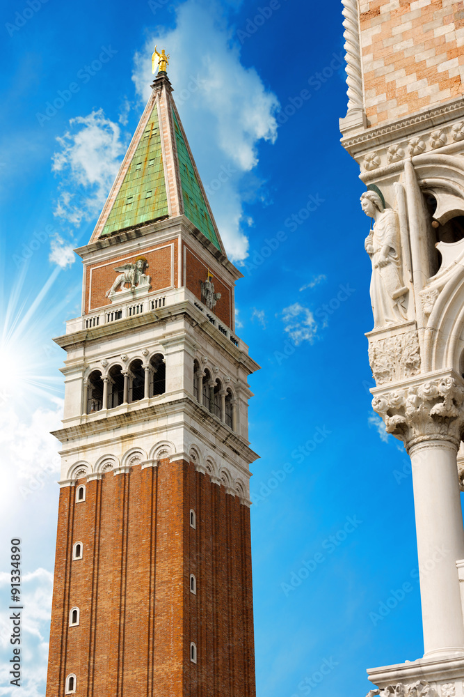 Campanile di San Marco - Venezia Italia / Detail of the bell tower of St. Mark and Doge Palace in the city of Venezia (UNESCO world heritage site), Veneto, Italy