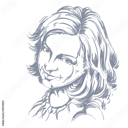 Hand-drawn vector illustration of beautiful happy woman