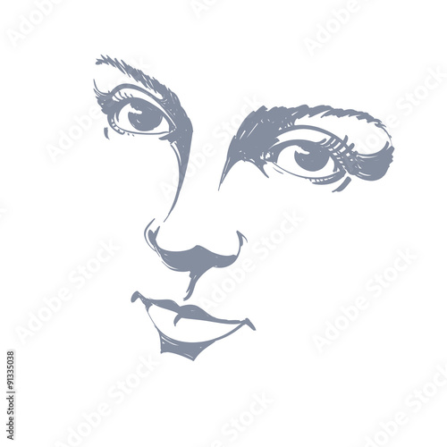 Black and white illustration of lady face, visage features