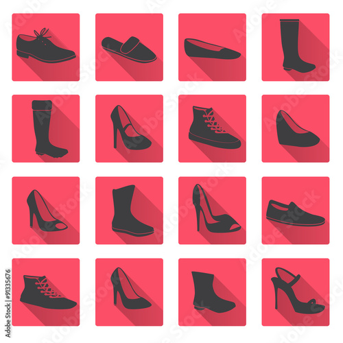 boots and shoes red and gray flat icons eps10