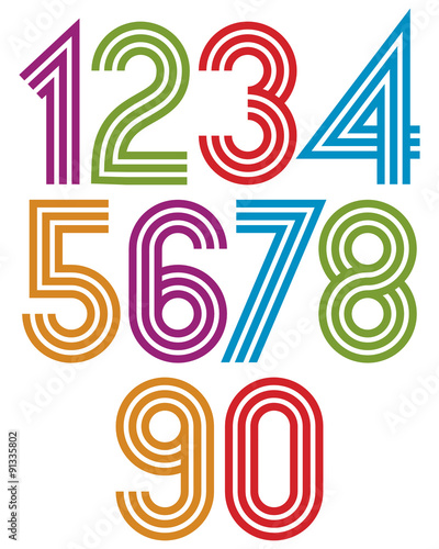 Sunny cartoon striped numbers with rounded corners.