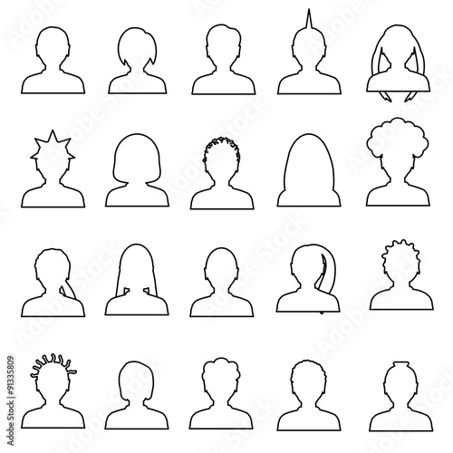 men and women head simple outline avatar icons set  eps10