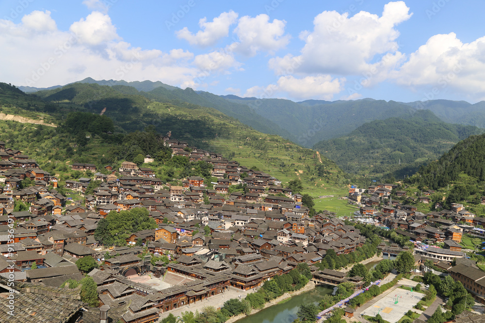 the landscape in xijiang miao village , guizhou,china