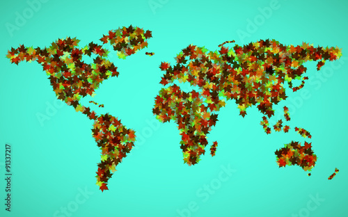 World map of maple leaves. Vector background. Eps 10