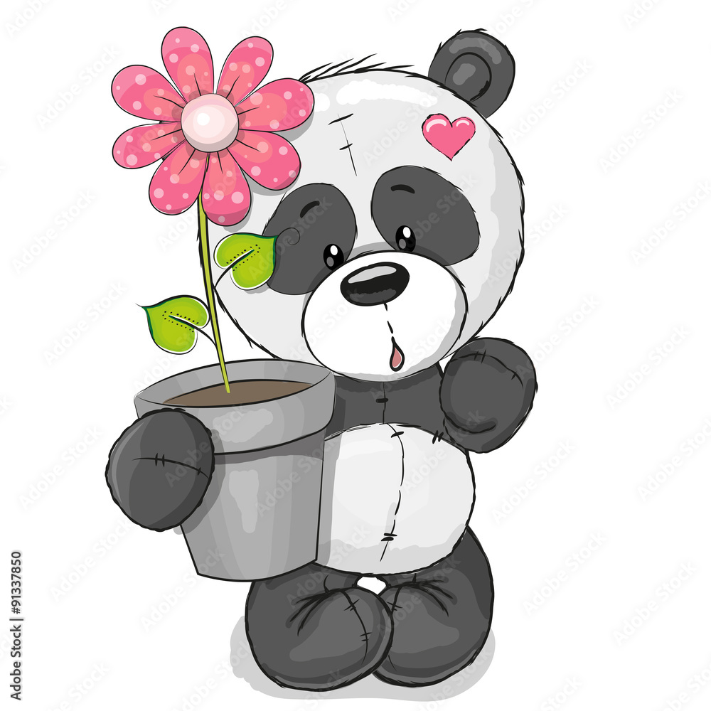 Naklejka premium Panda with flower