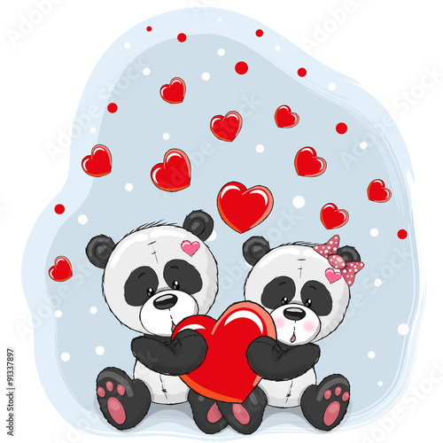 Fototapeta Naklejka Na Ścianę i Meble -  Two Pandas with heart