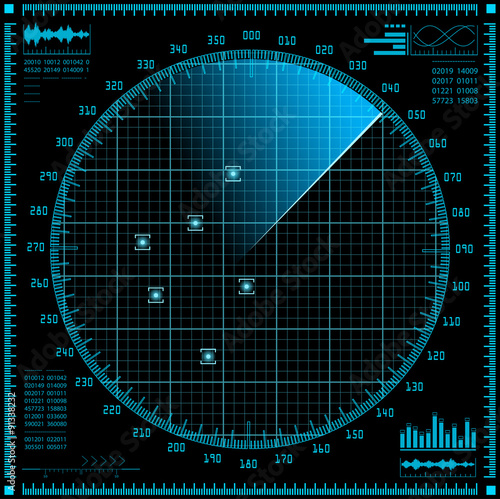 Blue radar screen. HUD interface.