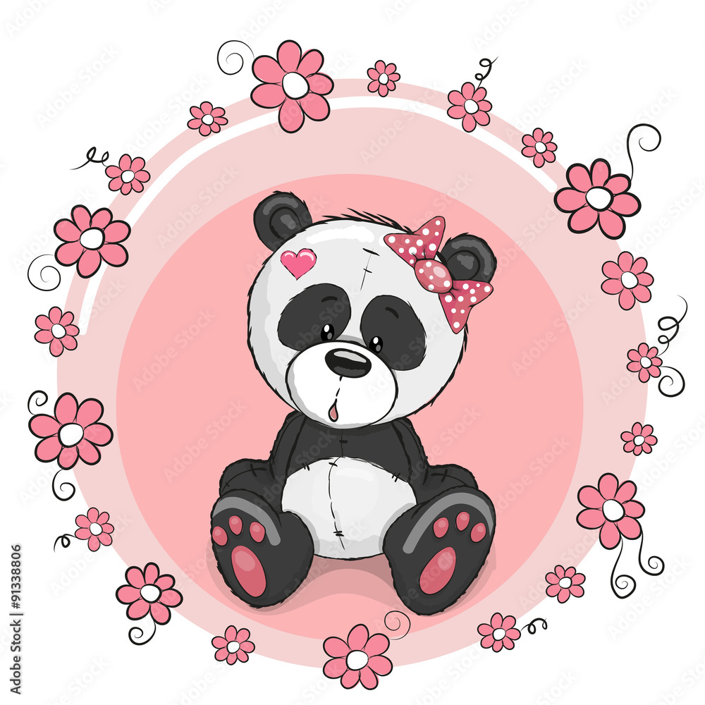 Obraz premium Panda with flowers