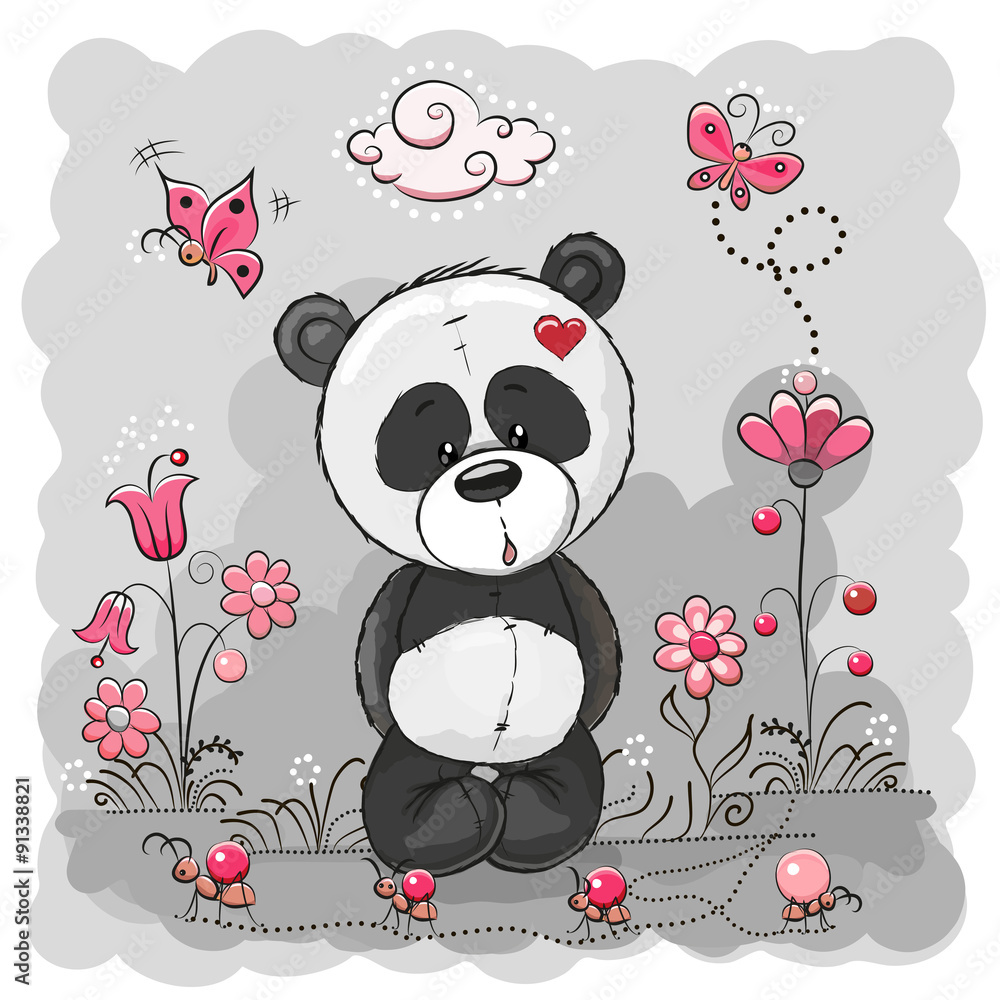 Obraz premium Panda with flowers