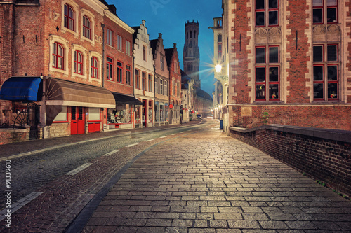 Bruges historical center street at night © lena_serditova