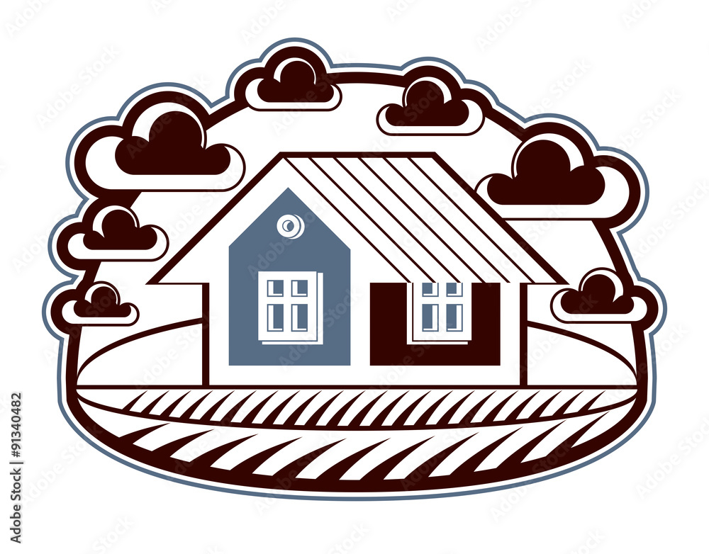 House vector detailed illustration, village idea. Graphic countr