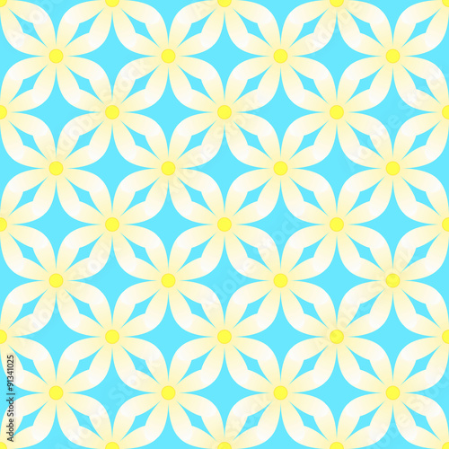 Abstract pattern with camomiles on blue background