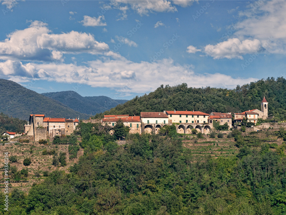 Lusuolo in Lunigiana, Italy. Typical hilltop village.