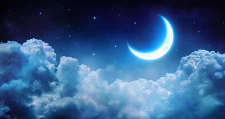 Keuken achterwand Nacht Romantische maan boven sterrenwolken  © Romolo Tavani