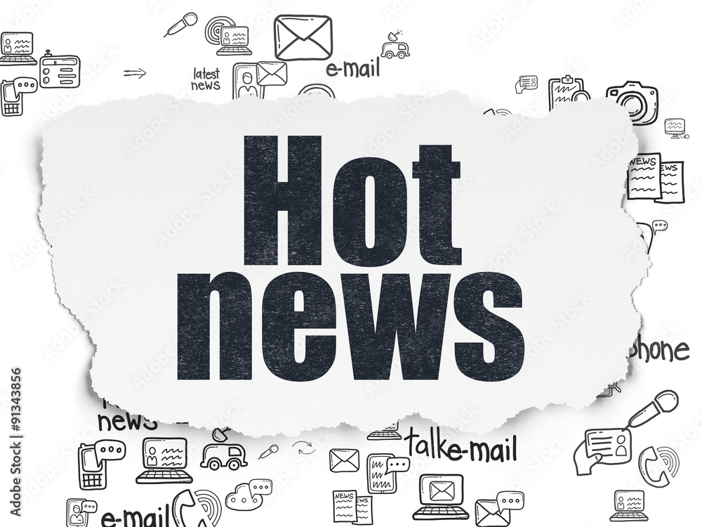 News concept: Hot News on Torn Paper background