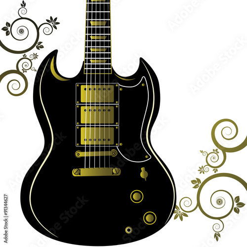 A handsome guitar and floral vector background #91344627