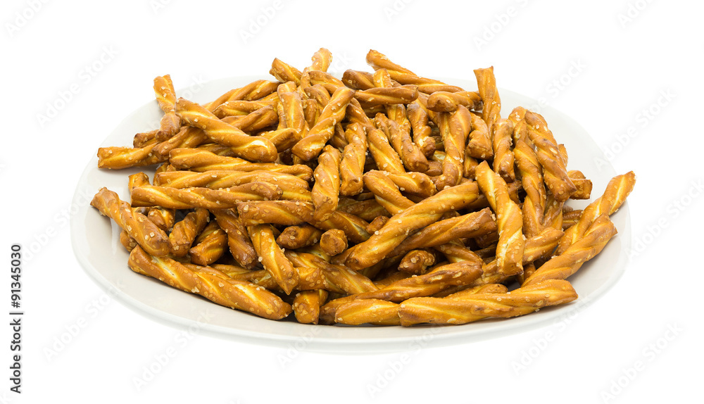 Braided pretzel sticks in a dish Braided pretzel sticks in a dish