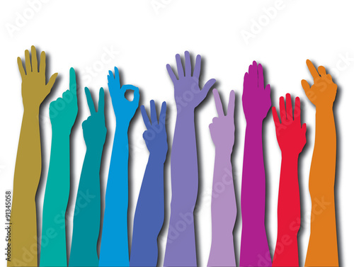 Hands of all races rainbow vector background