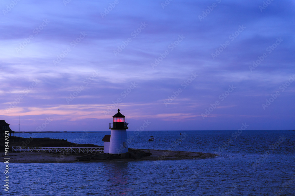 Brant Point Lighthouse, Nantucket, Cape Cod and the Islands, Massachusetts, USA at sunset blue hour Brant Point Lighthouse, Nantucket, Cape Cod and the Islands, Massachusetts, USA at sunset blue hour