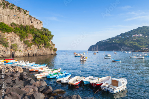 Ischia port with Aragonese Castle and boats