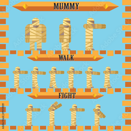 flat halloween game character for design mummy