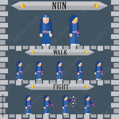 flat halloween game character for design nun