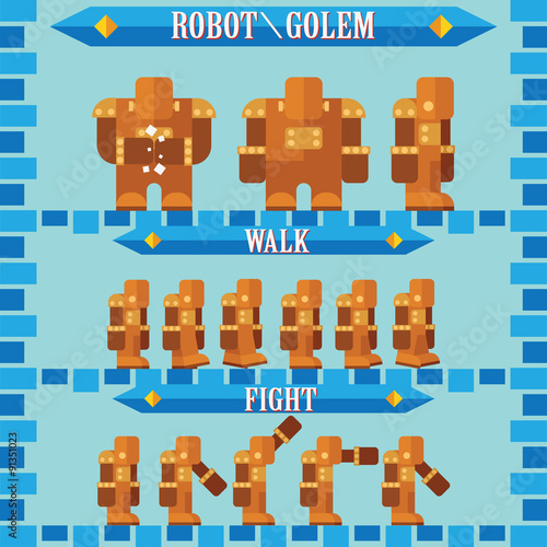 flat halloween game character for design robot golem