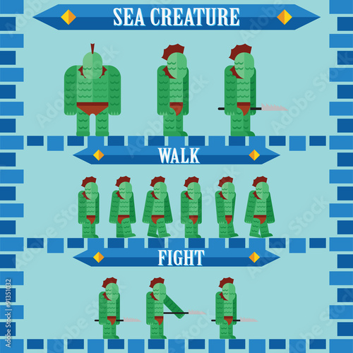 flat halloween game character for design sea creature