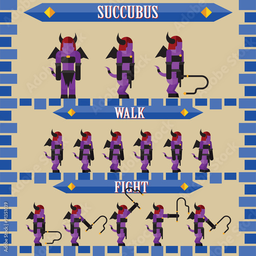 flat halloween game character for design succubus