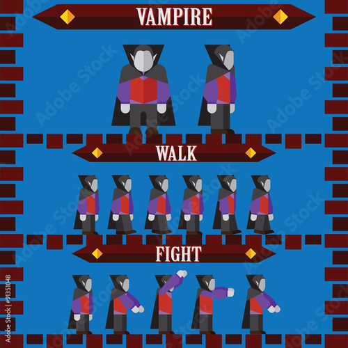 flat halloween game character for design vampire