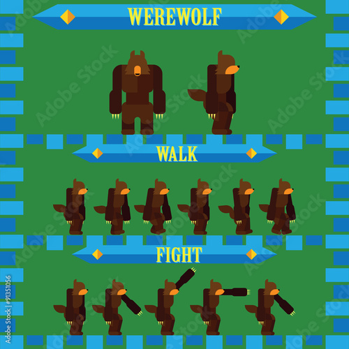 flat halloween game character for design werewolf