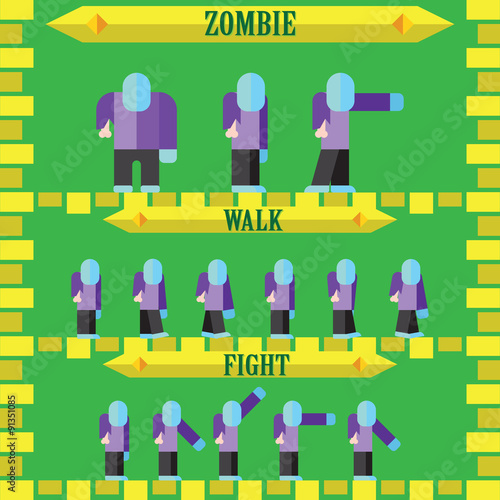 flat halloween game character for design zombie