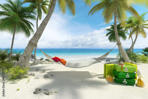 Beach, hammock and luggage