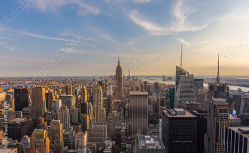 New York City downtown skyline at sunset. © kanonsky