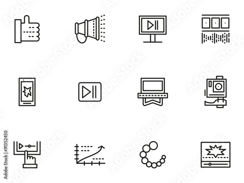 Simple line vector icons set for v-blog