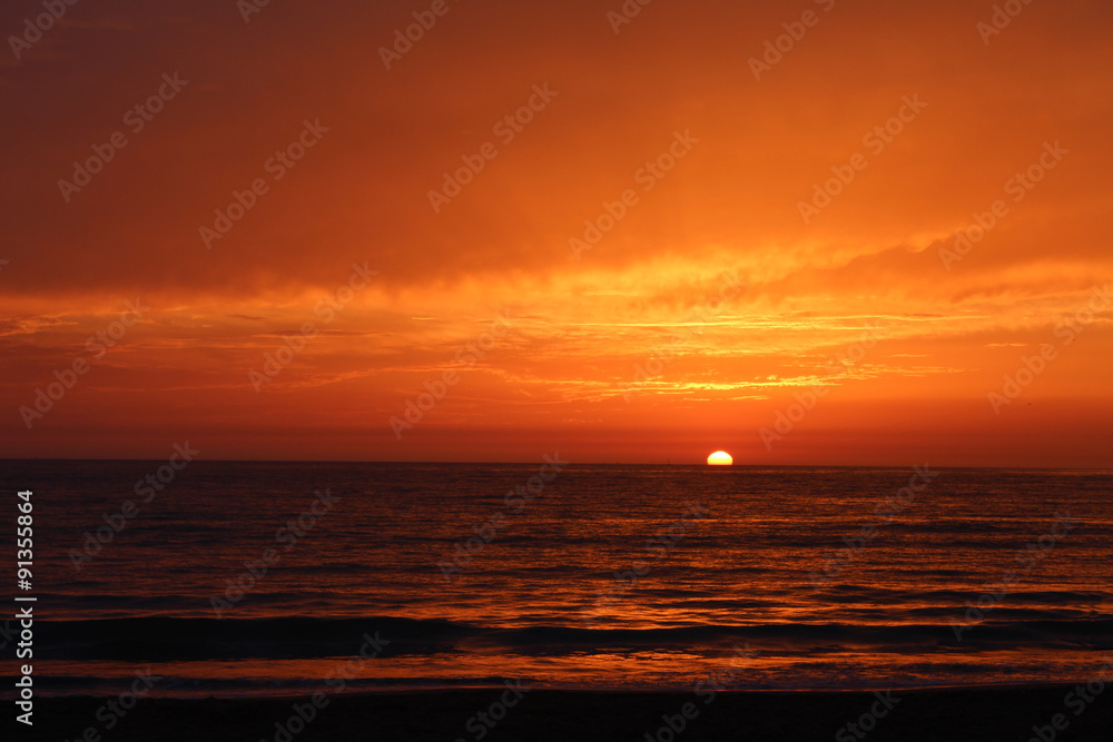 Warm sunset over the ocean. Agadir, Morocco.
