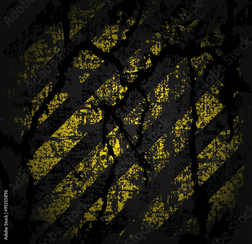 vector square texture cracked asphalt of old worn black and yellow lines warning of the dangers of