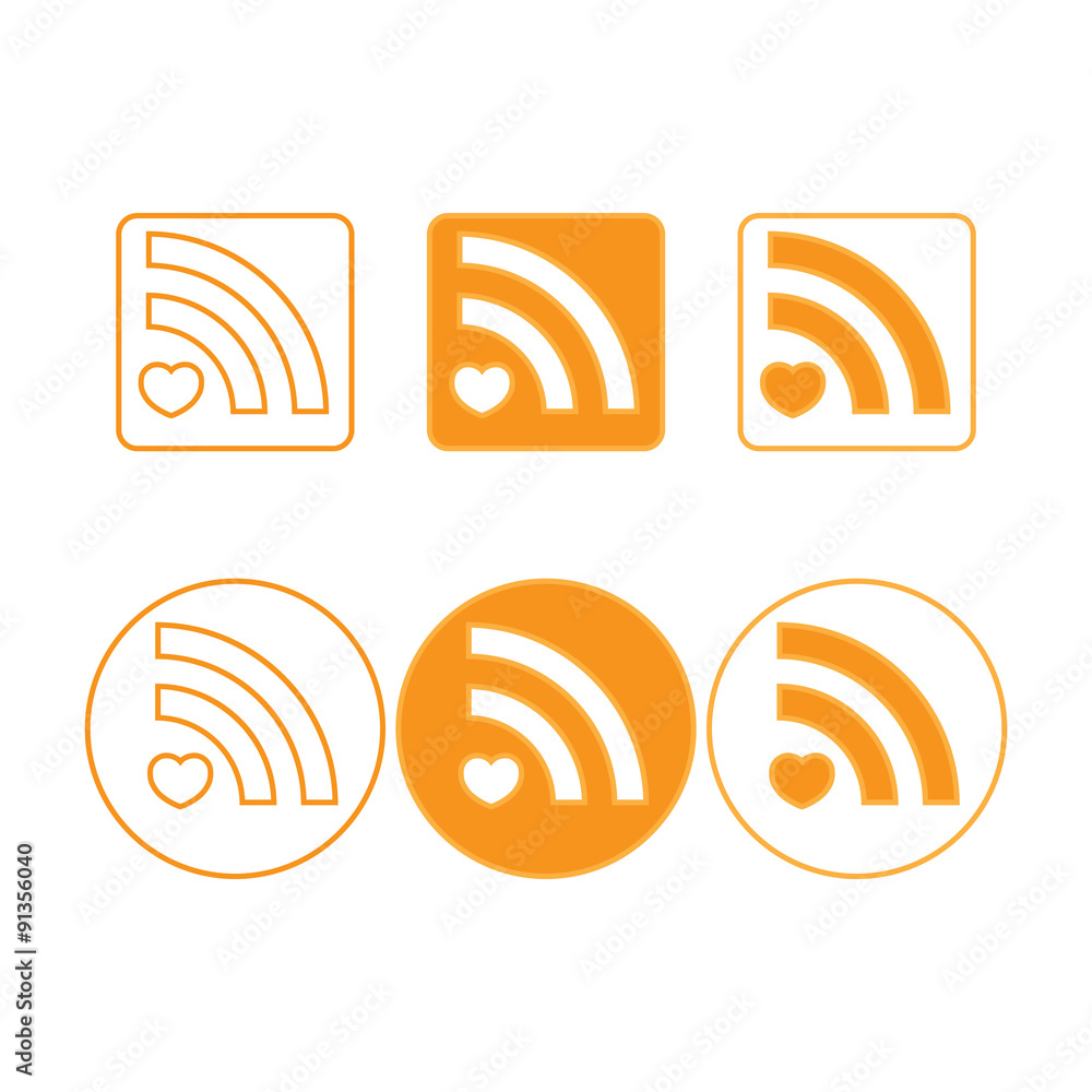 Vector rss icons of round and square shapes, orange Vector rss icons of round and square shapes, orange