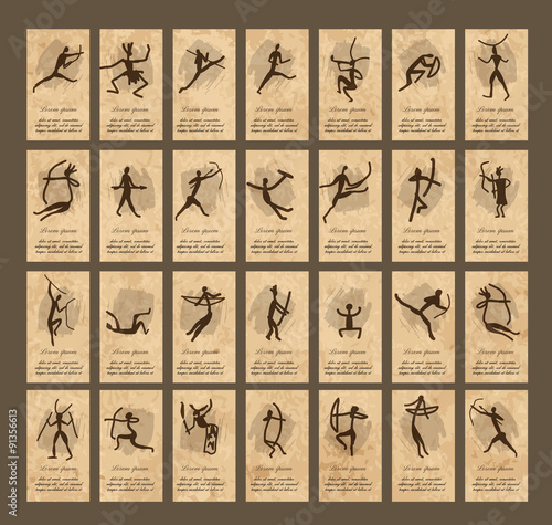 Rock paintings with ethnic people, business cards