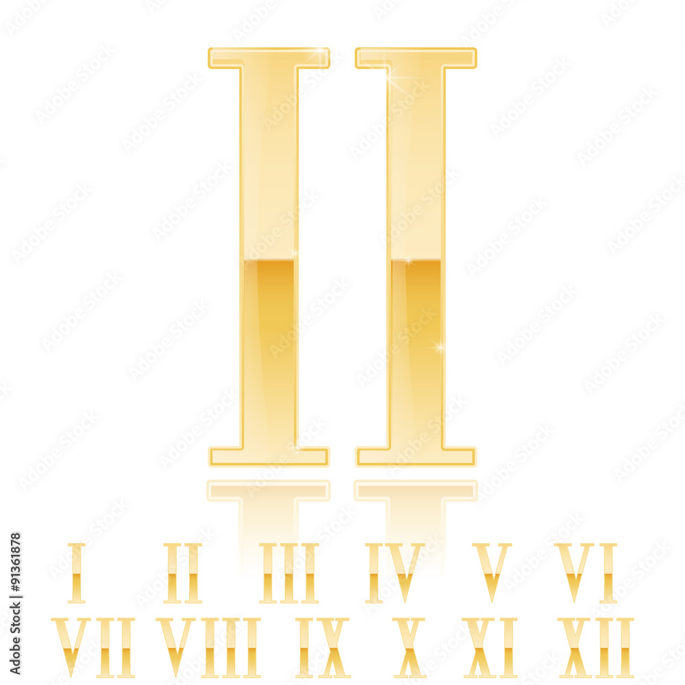 Roman numerals set. Golden numerals. Gold glossy Two 2 . Roman numerals set. Golden numerals. Gold glossy Two 2 .
