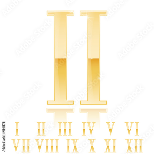 Roman numerals set. Golden numerals. Gold glossy Two 2 .