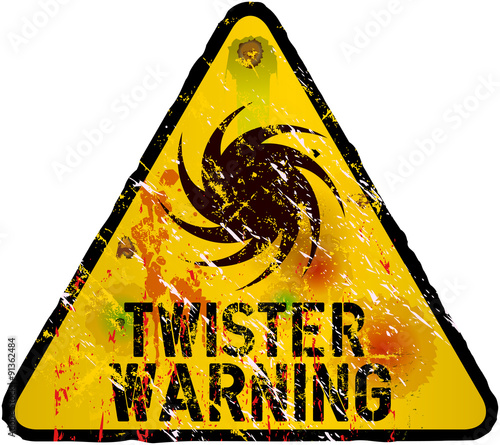 tornado or twister warning sign, heavy weathered, vector eps 10