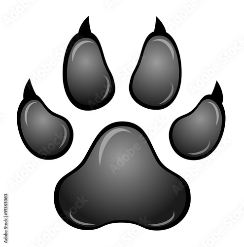 Black animal paw print isolated on white, vector illustration