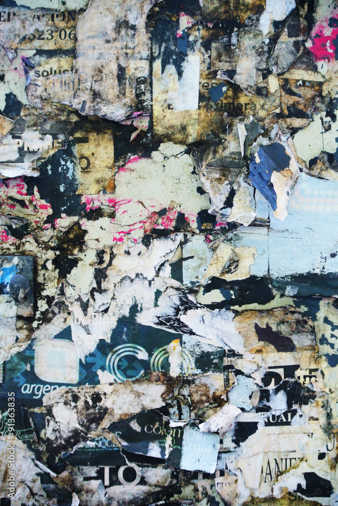 Fototapeta premium Random background collage paper texture on eroded wall