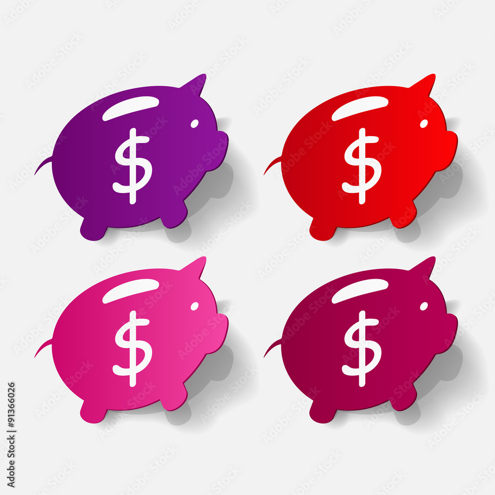 Paper clipped sticker: Piggy bank Paper clipped sticker: Piggy bank