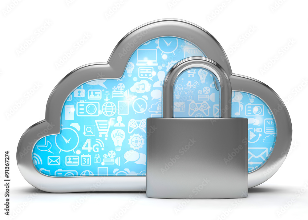 Cloud computing, security concept on white Cloud computing, security concept on white