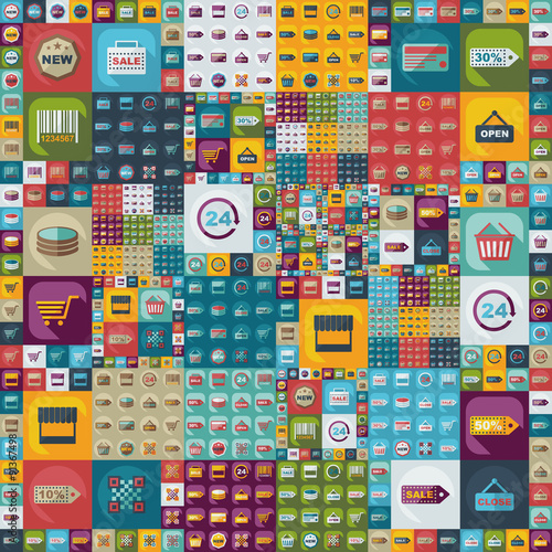 Flat concept, set modern design with shadow marketing sales