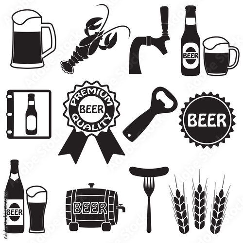 Beer icons set. Beer symbols and design elements. Vector.